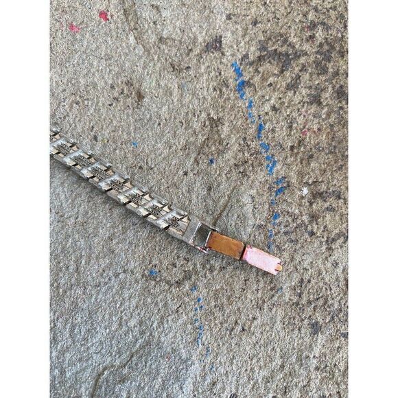 Vintage Bracelet Silver Tone Rhinestone 1940s Chainlink - Picture 7 of 11